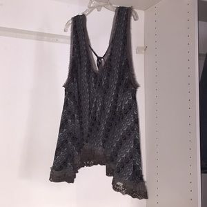 Free People Flowy Lined Grey Tie Back Blouse, S